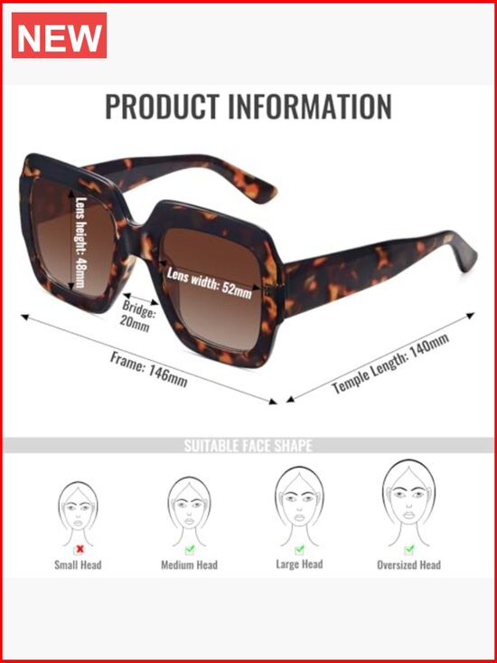 Oversized Square Sunglasses Women Retro Shades Luxury UV400 Protection